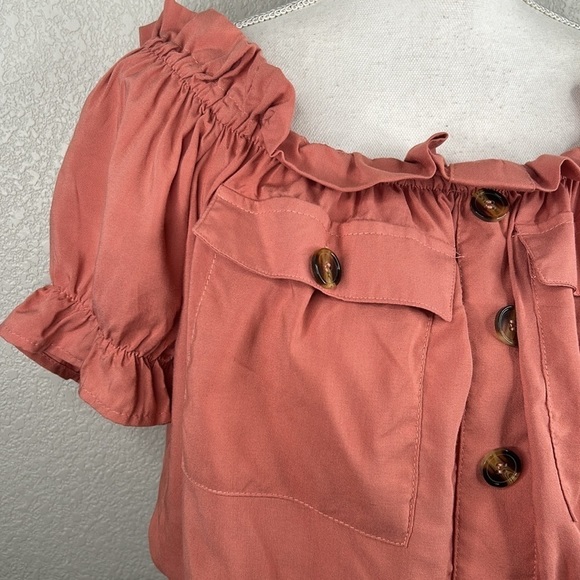 J for Justify Boho  Mauve Ruffle Peasant Top Size Medium - Picture 2 of 5